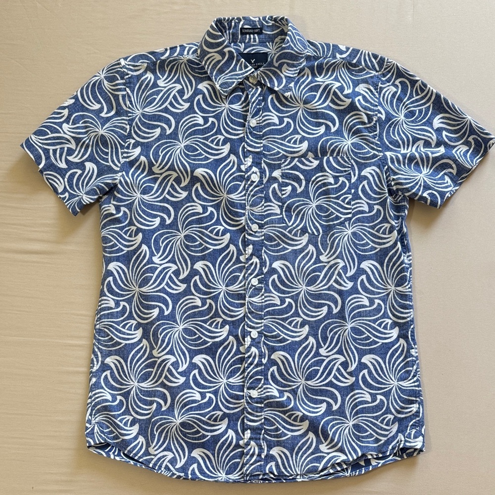 American Eagle Outfitters Navy and White Casual Shirt